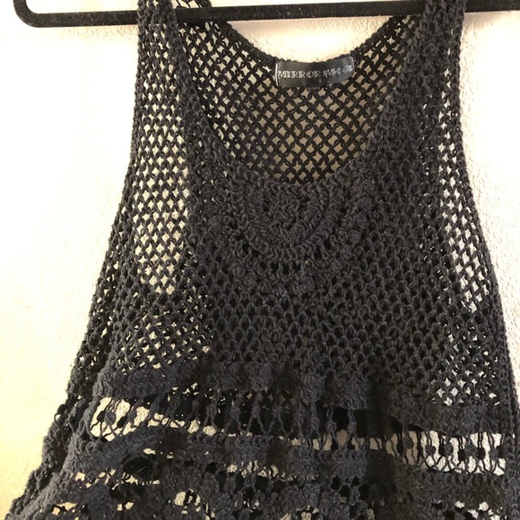 Vintage Black crochet tank top boho style unique woven knit tank sleeveless top - Picture 5 of 8